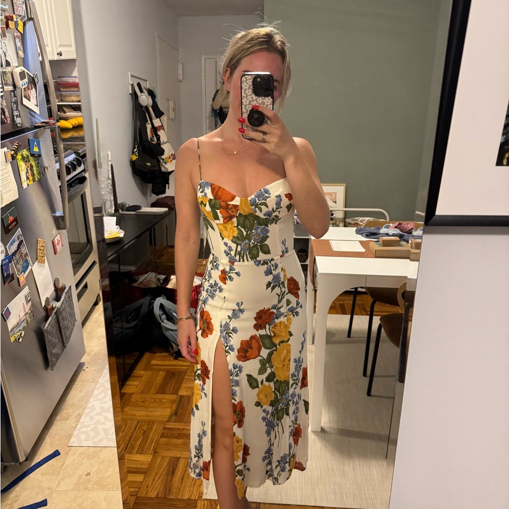 Reformation Cream Sundress Sweetheart Neckline Slit